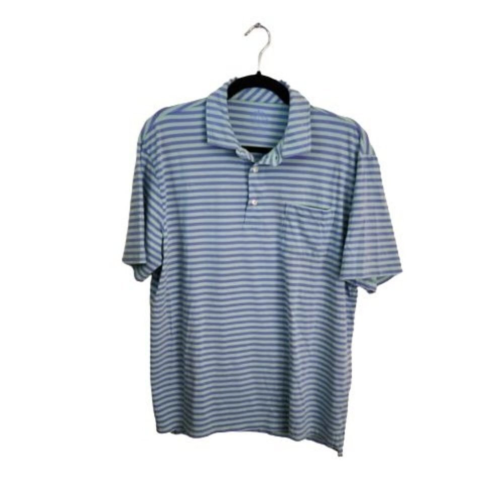 Peter Millar Seaside Wash Periwinkle Seafoam Striped Golf Polo Shirt Size M - Picture 2 of 5